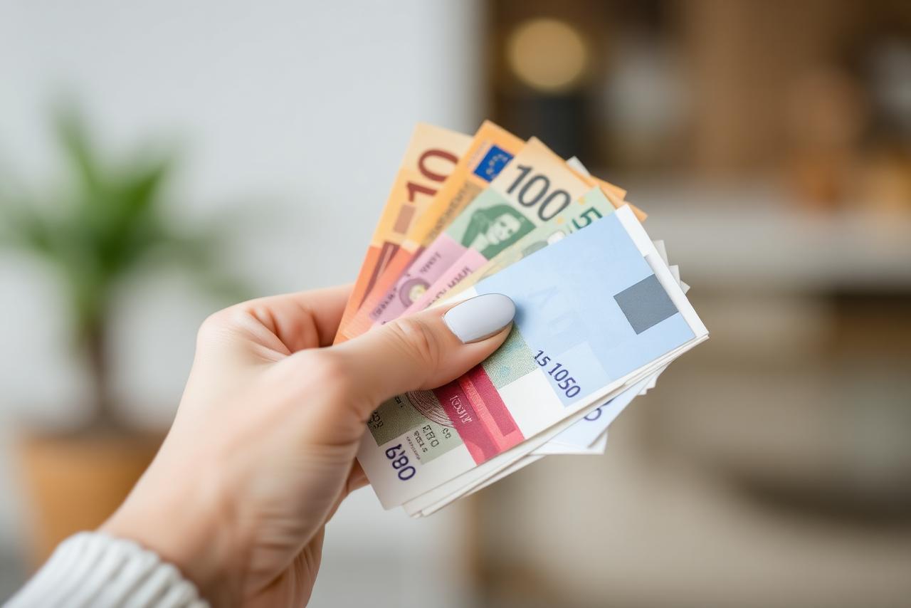 Női kéz eurós bankjegyeket tart